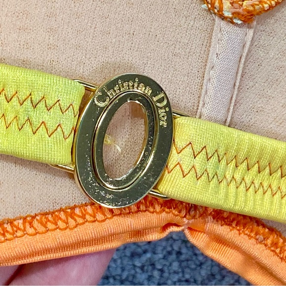 36 AUTH VTG Christian Dior Yellow Orange Ombre Sunset Bandeau Bikini Swimsuit - Picture 10 of 15